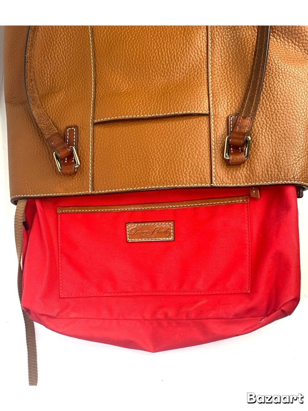 Dooney & Bourke Tan Brown Pebbled Leather Tote with Gold Plaque - Picture 6 of 7